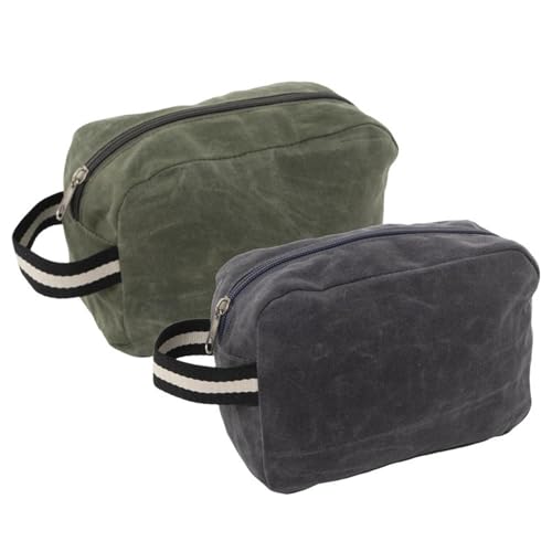 ROCKING GIFTS 2er-Set Reise-Kulturbeutel aus Baumwolle mit Griff für Herren oder Unisex, Grün und Grau, Aufbewahrungsetui, 19 cm von ROCKING GIFTS