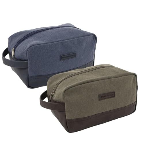 ROCKING GIFTS 2er-Set Reise-Kulturbeutel aus Baumwolle mit Griff für Herren oder Unisex, blau und grün, Stiftehalter, 23 cm von ROCKING GIFTS