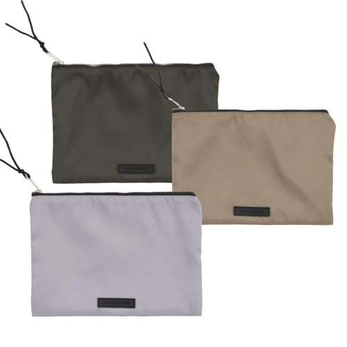 ROCKING GIFTS Set mit 3 flachen Kulturbeuteln für Herren oder Unisex, Grün Beige und Grau, Federmäppchen, 27 cm von ROCKING GIFTS