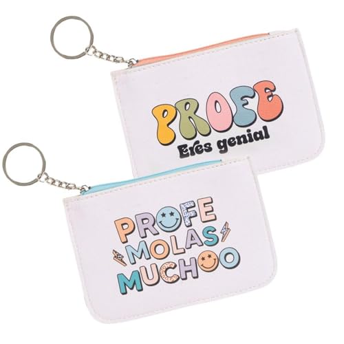 Set mit 2 flachen Kartenfächern mit Geldbörse mit Schlüsselanhänger, Geschenk für Lehrer, Schullehrer, Schulabschluss, 12 cm, weiß, 12x0.50x9 cm von ROCKING GIFTS