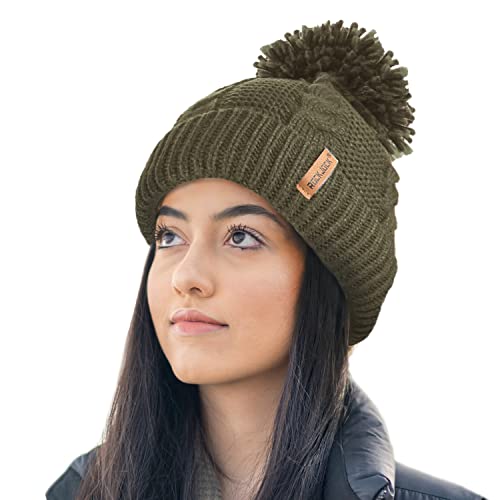 ROCKJOCK Damen STORMACTIVE 100% wasserdichtes warmes Kabel Stricken Sie die Wintermütze mit Pompon und Thermisch kuscheligem Innenfutter von ROCKJOCK