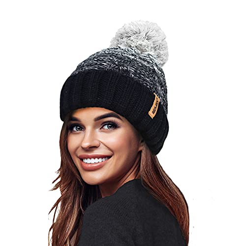 RockJock STORMACTIVE 100% wasserdicht Damen Unisex Chunky Ombre Warm Winter Teddy Fleece Gefüttert Gestrickte Pompom Beanie Mütze von RockJock