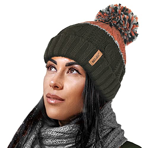 ROCKJOCK Unisex Herren Damen Warm Winter Chunky Color Block Ski Bommel Bommelmütze mit Kuscheligem Thermo Teddy Fleece Liner von ROCKJOCK