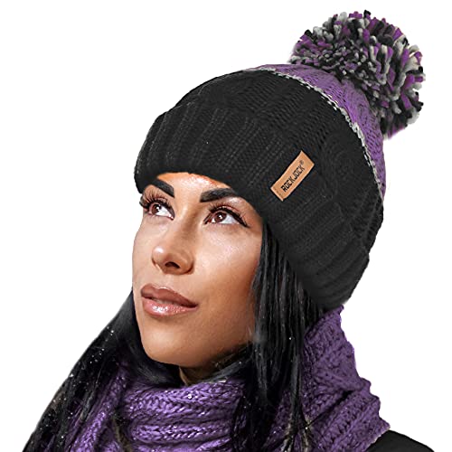 ROCKJOCK Unisex Herren Damen Warm Winter Chunky Color Block Ski Bommel Bommelmütze mit Kuscheligem Thermo Teddy Fleece Liner von ROCKJOCK