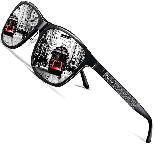 ROCKNIGHT HD Polarisierte UV-Sonnenbrille Silber verspiegelte Metallquadrat UV 400 Stilvolle Sonnenbrille für Herren und Damen von ROCKNIGHT