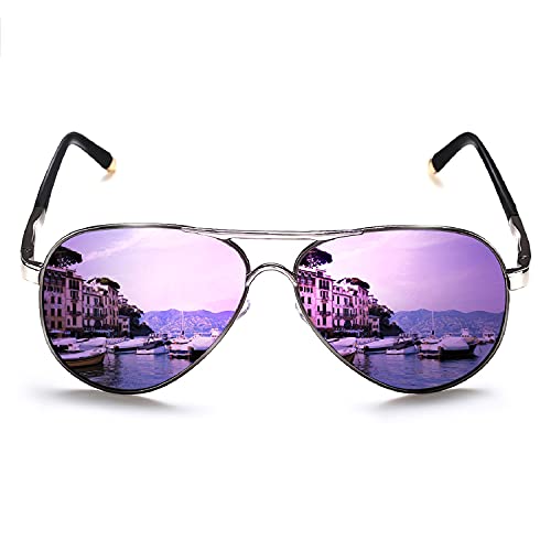 ROCKNIGHT Piloten-Sonnenbrille für Frauen Polarisierte UV-Schutz Damen Trendy Lila Sonnenbrille Verspiegelt Strand Mode Sonnenbrille Geschenke für Frauen von ROCKNIGHT