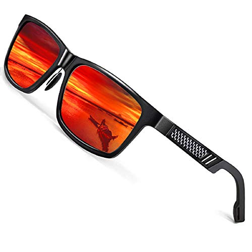 ROCKNIGHT Rote Sonnenbrille für Herren, polarisierter UV-Schutz, modische reflektierende Sonnenbrille, Geschenke für Herren, quadratische Sonnenbrille von ROCKNIGHT