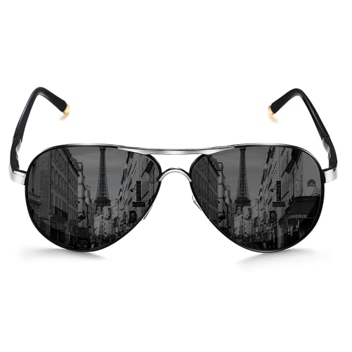 ROCKNIGHT Unisex-Erwachsener Polarisierte Flieger-Sonnenbrille Metall Flat Top Sonnenbrille Leichtbau Driving Uv400 Außen Mittel Silber-Schwarz-Rahmen/Grau Lens (nicht Mirror) von ROCKNIGHT