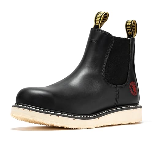ROCKROOSTER Capitola SAP101BK SAP102BR Goodyear Welt Arbeitsstiefel für Herren, weiches Leder, bequem, Coolmax-Futter, weiche Zehenpartie, Kaufen Sie eine Nummer kleiner als üblich, schwarz von ROCKROOSTER