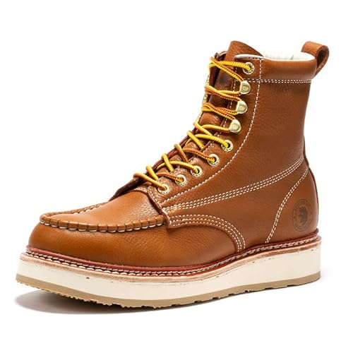 ROCKROOSTER Herren Bequeme Arbeitsstiefel rutschfest Weite Freizeitschuhe Ölbeständig Poron XRD Coolmax ASTM F2892-18 EH Anti-Müdigkeit, Braun, Gummi-Außensohle, 40 EU von ROCKROOSTER