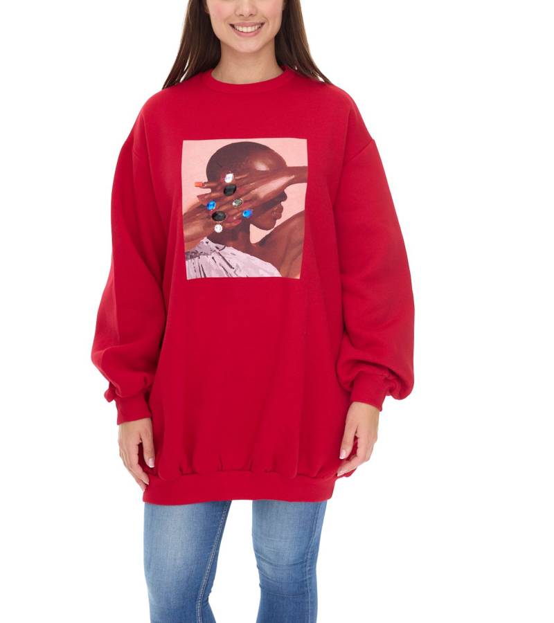 ROCKUPY Damen Mini-Kleid Sweat-Kleid mit großen Glitzersteinen im Pullover-Style RPW20-040303 Rot von ROCKUPY