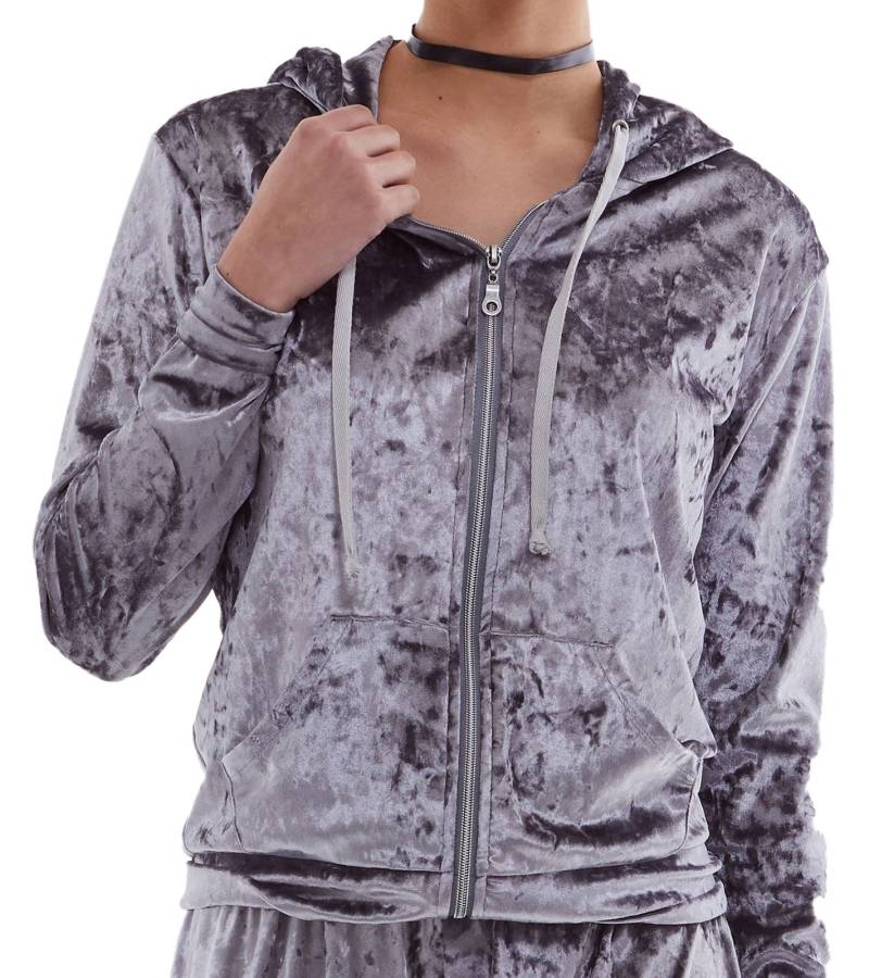 ROCKUPY Damen Samt-Cardigan glänzende Sweatshirt-Jacke mit Kapuze RPW20_040201 Grau von ROCKUPY