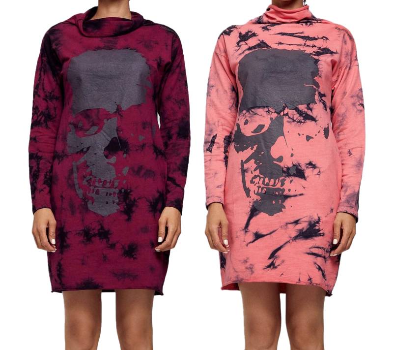 ROCKUPY Damen Sweat-Kleid mit Totenkopf-Print Pullover-Kleid Langarm-Kleid 393822 Bordeaux-Rot oder Rosa von ROCKUPY