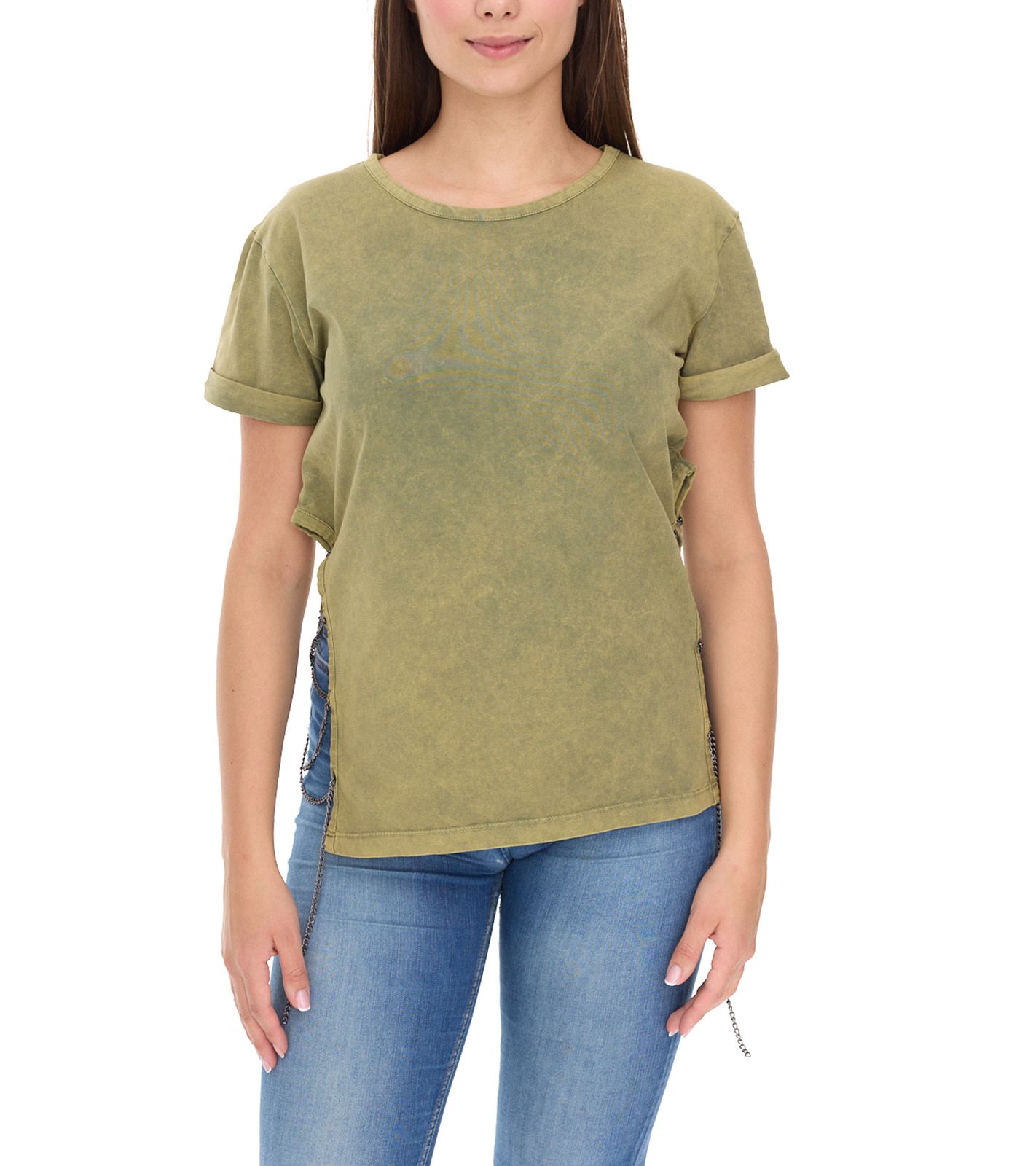 ROCKUPY Damen T-Shirt Kurzarm-Shirt mit Seitenschlitz Baumwoll-Shirt Rundhals-Shirt 393828 Grün von ROCKUPY