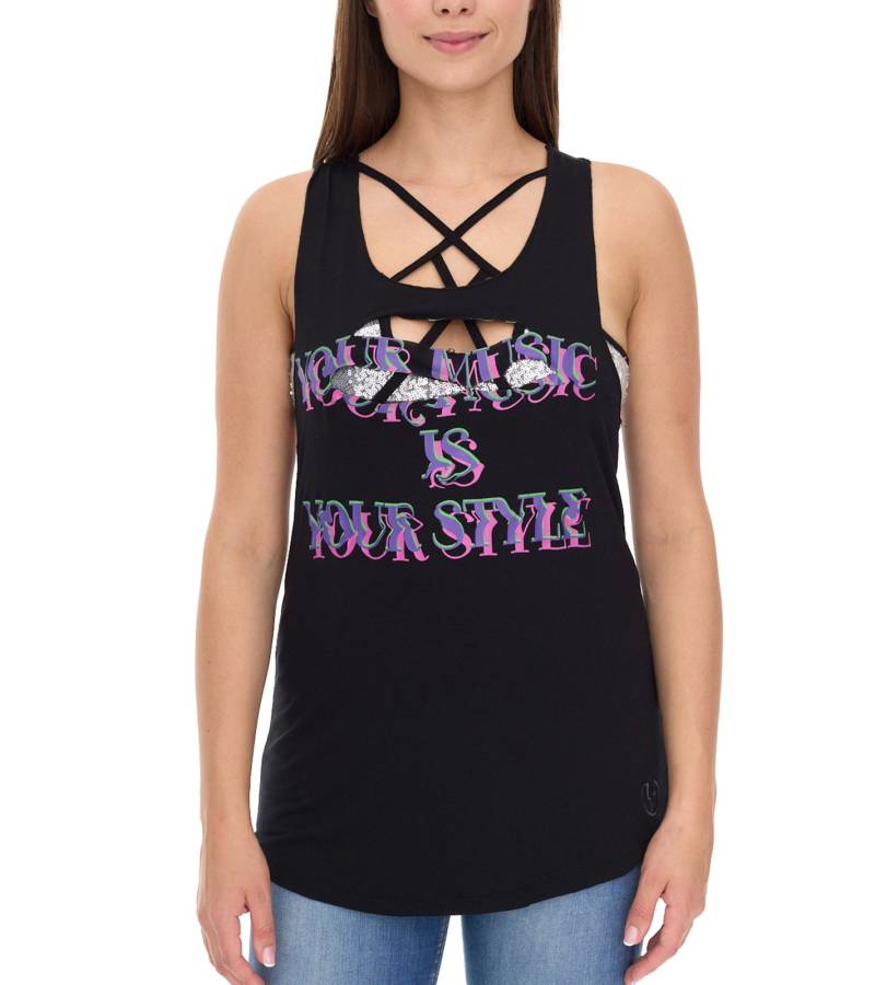 ROCKUPY Damen Tank-Top mit glitzerndem BH Sommer-Shirt Rundhals-Top W100102018 Schwarz von ROCKUPY