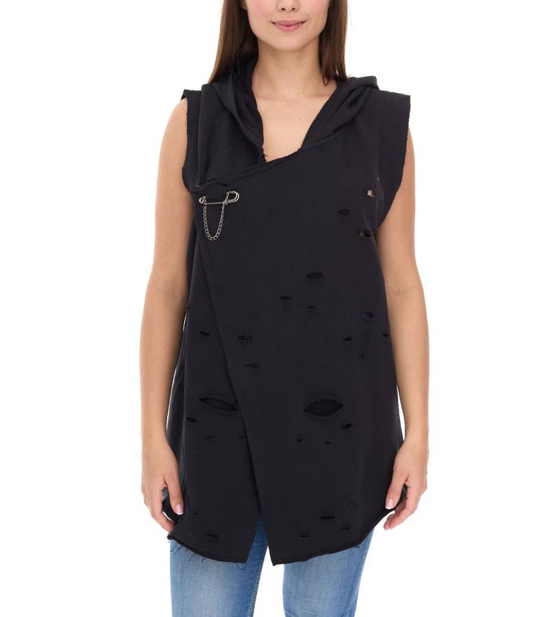 ROCKUPY Damen moderne Baumwoll-Weste mit Löchern Kapuzen-Jacke 344889 Schwarz von ROCKUPY