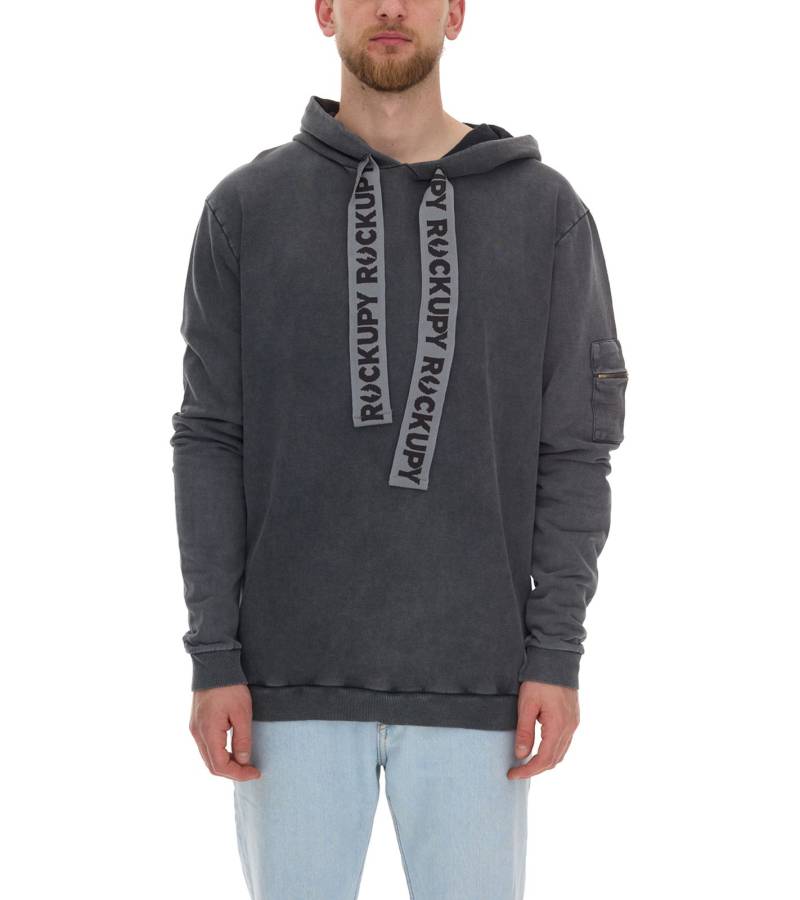 ROCKUPY Herren Hoodie Baumwoll-Pullover mit Arm-Tasche Alltags-Sweater 393617 Anthrazit von ROCKUPY
