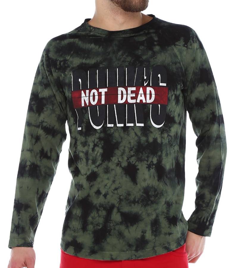 ROCKUPY Herren Longsleeve dünner Baumwoll-Pullover mit "Punk´s not Dead" Print 393820 Grün/Schwarz von ROCKUPY