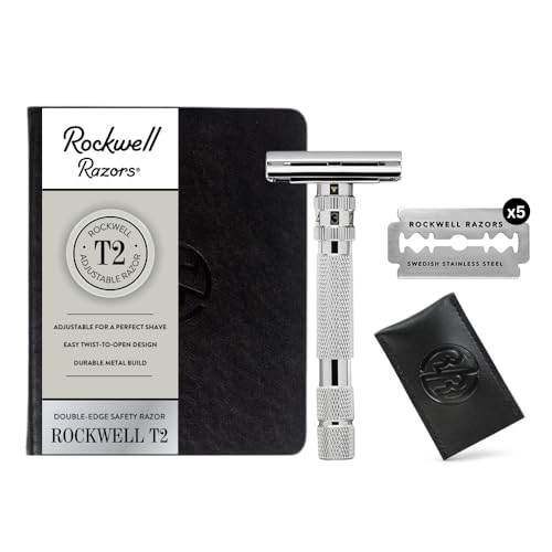 ROCKWELL RAZORS T2 Rasierhobel mit langem Griff, mit unendlichen Rasiereinstellungen, 5 Klingen und Reise-Ledertasche, Weiß Chrom ROCKWELL RAZORS T2 Rasierhobel mit langem Griff, mit unendlichen Rasiereinstellungen, 5 Klingen und Reise-Ledertasche, Weiß Chrom von ROCKWELL RAZORS