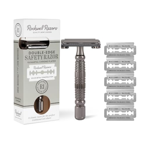 Rockwell Razors R1 Doppelschneidiger Rasierhobel in Rotguss-Chrom | Anfängerfreundlich für eine glatte, komfortable Rasur | Drehbarer Griff für einfaches Beladen der Klinge | Inklusive 5 recycelbaren von ROCKWELL RAZORS