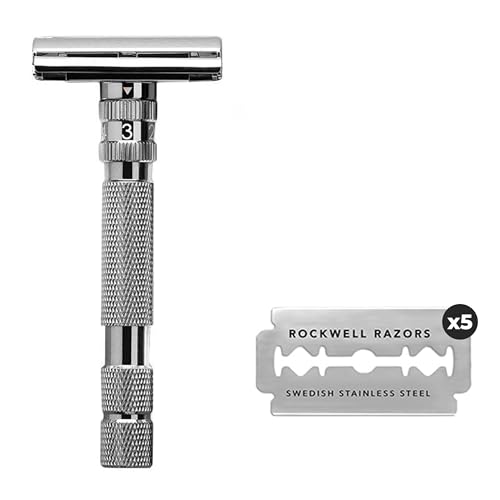 Rockwell T2 | Twist-To-Open (TTO) Doppelschneidiger Sicherheitsrasierer | Vollmetall | inklusive 5 vollständig recycelbaren Edelstahlklingen (Gunmetal Chrom) von ROCKWELL RAZORS