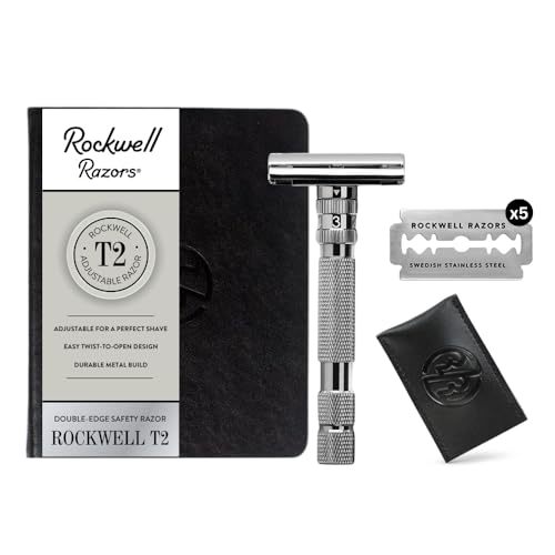 Rockwell T2 | Twist-To-Open (TTO) Doppelschneidiger Sicherheitsrasierer | Vollmetall | inklusive 5 vollständig recycelbaren Edelstahlklingen (Gunmetal Chrom) von ROCKWELL RAZORS