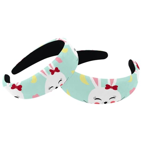 2 Packungen Stirnband für Frauen, rutschfeste Haarbänder, Frohe Ostern, Eierhase, niedliche Haar-Stirnbänder, dickes Haar, breite Oberseite, Haar-Accessoires von RODAILYCAY