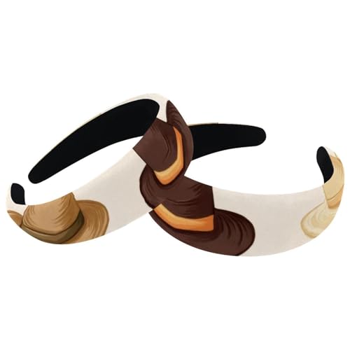 2 Packungen Vintage Western Cowboy Caps Beige Hintergrund Samt Gepolsterte Stirnbänder Vintage Dickes Haarband Rutschfest Breite Haarband Hoop Haarschmuck für Frauen von RODAILYCAY