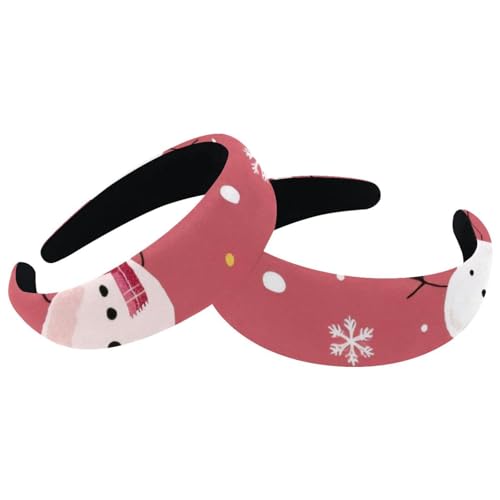 2 Stück Stirnbänder, Frohe Weihnachten, Schneemann, rosa Hintergrund, Samt, dick gepolstert, breite Haarbänder für Frauen und Mädchen, für Haare, rutschfeste Stirnbänder von RODAILYCAY
