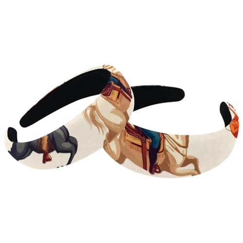 2 Stück Vintage Western Herren Cowboys Pferde Muster Samt gepolsterte Stirnbänder Vintage dick Haarband rutschfeste breite Haarbänder Hoops Haarschmuck für Frauen von RODAILYCAY