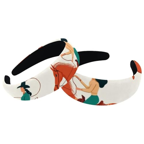 2 Stück Vintage Wilder Westen Frauen Cowgirls Rodeo Samt gepolsterte Stirnbänder Vintage dickes Haarband rutschfest breit Haarband Hoops Haarschmuck für Frauen von RODAILYCAY