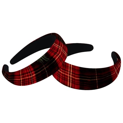 2 Stück Weihnachten Plaid Tannenzapfen Damen Stirnbänder Breite Haarband Hoop Vintage Dicke Haarbänder Samt Gepolsterte Stirnbänder für Mädchen von RODAILYCAY