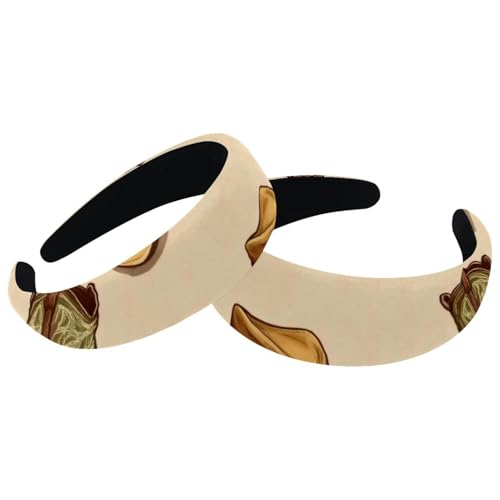 2 Stück Wilde Vintage Western Cowboy Caps Stiefel Beige Samt Gepolsterte Stirnbänder Vintage Dickes Haarband Rutschfest Breite Haarband Hoop Haarschmuck für Frauen von RODAILYCAY