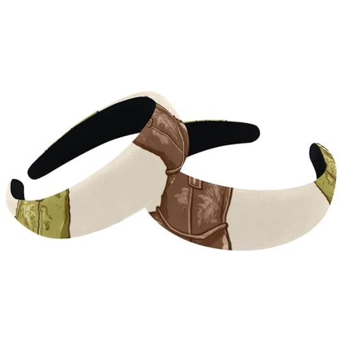 2 Stück Wilder Westen Cowboystiefel-Kappen Muster Samt gepolsterte Stirnbänder Vintage dickes Haarband rutschfest breit Haarband Hoops Haarschmuck für Damen von RODAILYCAY
