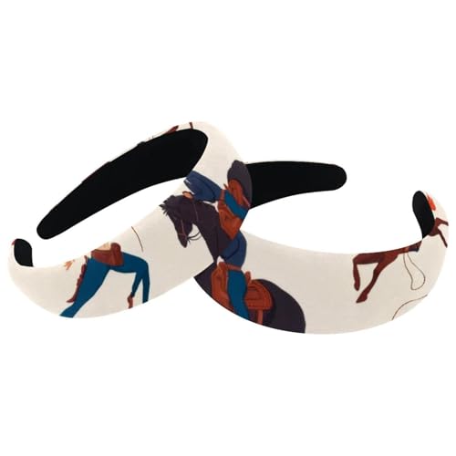 2 Stück breite Stirnbänder für Haare, Cowboys im Wilden Westen, gepolstert, dick, elastisch, niedliches Stirnband, breite Oberseite, Turban-Haarbänder von RODAILYCAY