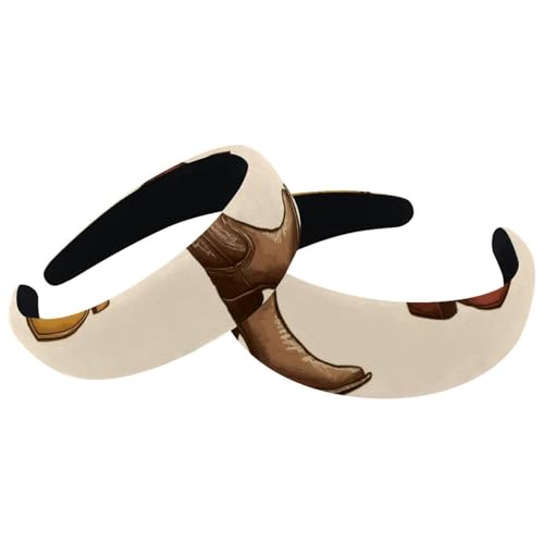 2 Stück breite Turban-Samt-Haarbänder, Wilder Westen, Cowboy-Hüte, Stiefel, nahtlos, modisch, Kopfwickel, Haarbänder, elastisches Stirnband für Damen, 2 Größen von RODAILYCAY