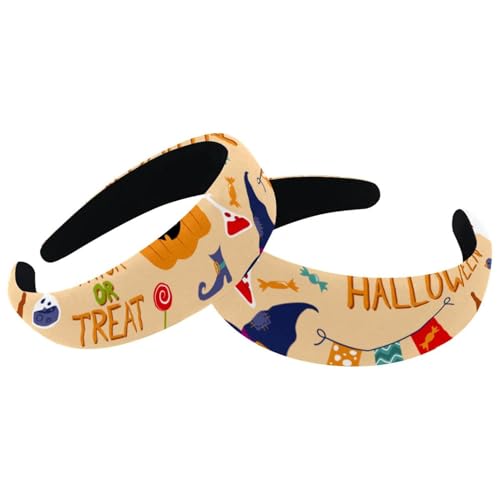 2 Stück gepolsterte Stirnbänder, Happy Halloween, modisch, dick, breit, Haarbänder für Frauen und Mädchen, Samt-Haarreifen, Haar-Accessoires von RODAILYCAY