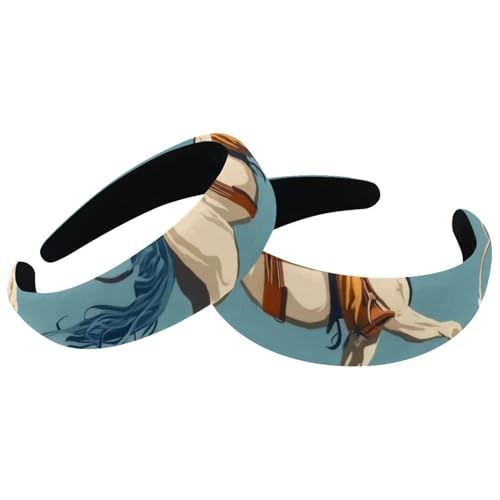 2 Stück gepolsterte Stirnbänder, Wilder Westen, Cowboys für Herren, blauer Hintergrund, modisch, dick, breit, Haarbänder für Damen und Mädchen, Samt-Haarschmuck, 2 Stück von RODAILYCAY