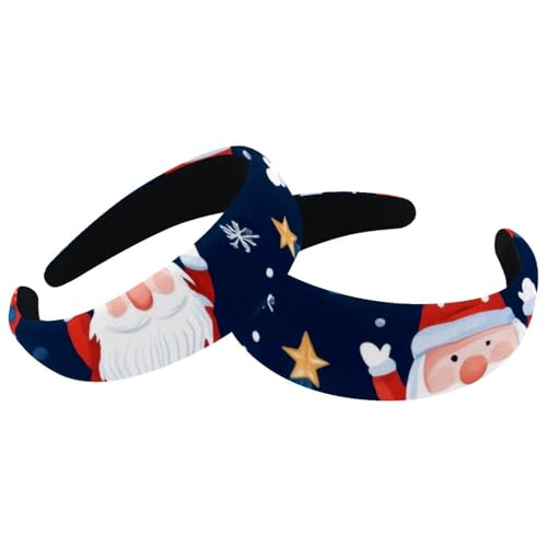 2 Stück gepolsterte Stirnbänder Weihnachten Weihnachtsmann Schneeflocke Blauer Hintergrund Mode Dicke Breite Haarband Reifen Stirnbänder für Frauen Mädchen Samt Haarreifen Haarschmuck von RODAILYCAY
