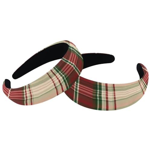 2 Stück gepolsterte Weihnachts-Stirnbänder mit traditionellem Karomuster, modisch, dick, breit, Samt-Haarreifen, Stirnbänder für Frauen und Mädchen, Haar-Accessoires von RODAILYCAY
