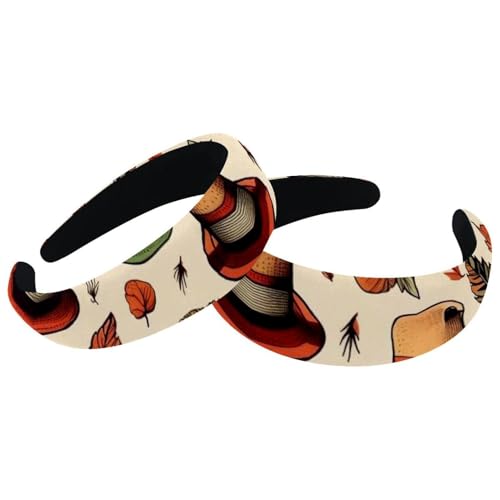 2 Stück gepolsterte dicke Stirnbänder Happy Thanksgiving Day Vintage dicke Haarbänder Samt breite Oberseite Turban für Mädchen Frauen Männer von RODAILYCAY
