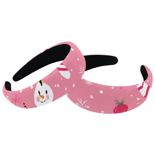 2 Stück gepolsterte dicke Stirnbänder Merry Christmas Schneemann Stock Baum Vintage dicke Haarbänder Samt breite Oberseite Turban für Mädchen Frauen Männer von RODAILYCAY