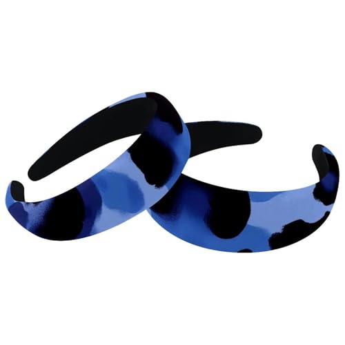 2 Stück gepolsterte dicke Stirnbänder Vintage dicke Haarbänder blauer Leopard Samt breite Oberseite Turban für Mädchen Frauen Männer von RODAILYCAY