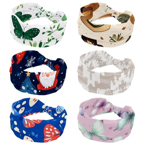 6 Pack Western Wild Cowboy Caps Muster Vintage Damen Stirnbänder Twisted Cross Haarband Weiche Schweiß Haarbänder Elastisch Breit Stirnband Haarschmuck von RODAILYCAY