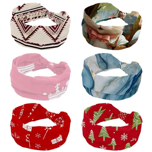 6 Stück Breite Stirnbänder Haarbänder für Frauen Dehnbares Stirnband Ostern Kaninchen Ei Frühling Blume Elastische Kopfwickel Haarschmuck Verdrehtes Kreuz Haarband von RODAILYCAY