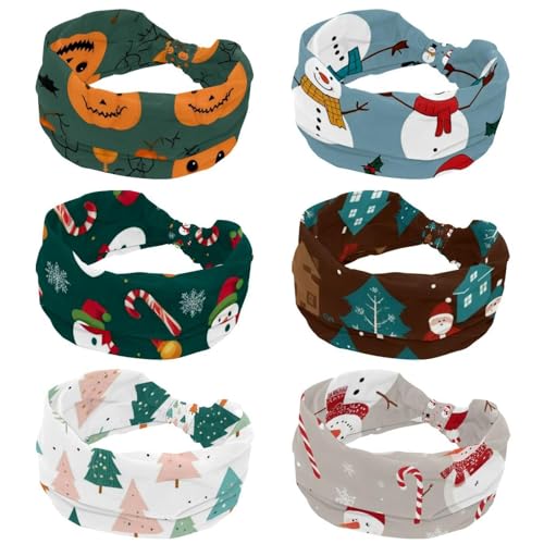 6 Stück Damen-Stirnbänder, rutschfeste Stirnbänder, Weihnachts-Schneemann-Workout-Haarbänder, feuchtigkeitsableitendes Sport-Haarband, modische Haarwickel von RODAILYCAY