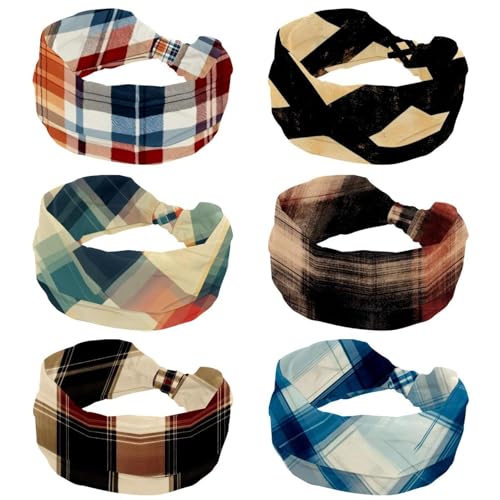 6 Stück Frauen Stirnbänder Plaid Muster Breite Haar Wrap Twist Knoten Haarband Rutschfestes Haarband Weich Dehnbar Turban Stirnbänder für Mädchen von RODAILYCAY