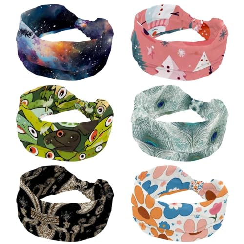 6 Stück Frauen Stirnbänder Twist Knotenhaarband Breites Haar Wrap Anti-Rutsch Haarband Frohe Weihnachten Schneemann Baum Rosa Weich Dehnbar Turban Stirnbänder für Mädchen von RODAILYCAY