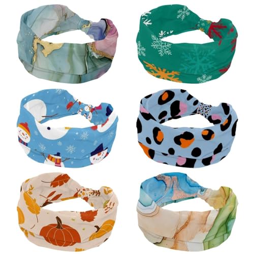 6 Stück breites Stirnband Weihnachten Schneeflocke Turban Stirnband Elastisches Haarband Kopfbedeckung Twist Head Wrap Haarschmuck für Frauen von RODAILYCAY