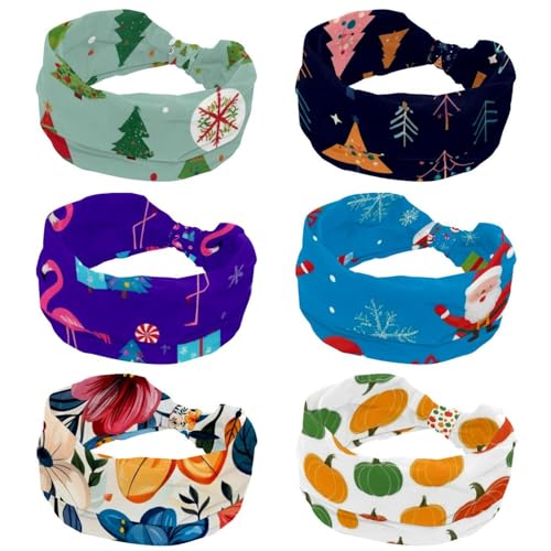 6 Stück breites Stirnband Weihnachtsbaum elastisches Haarband Kopfbedeckung Twist Head Wrap Turban Stirnband Haarschmuck für Frauen von RODAILYCAY